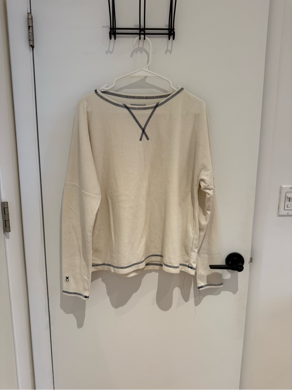 Cream Thermal Sweater with Contrast Trim